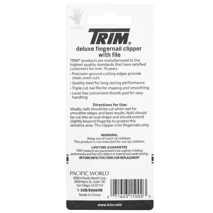 TRIM Deluxe Fingernail Nail Clipper with Triple Cut File - 1 Ct - 24 Pack