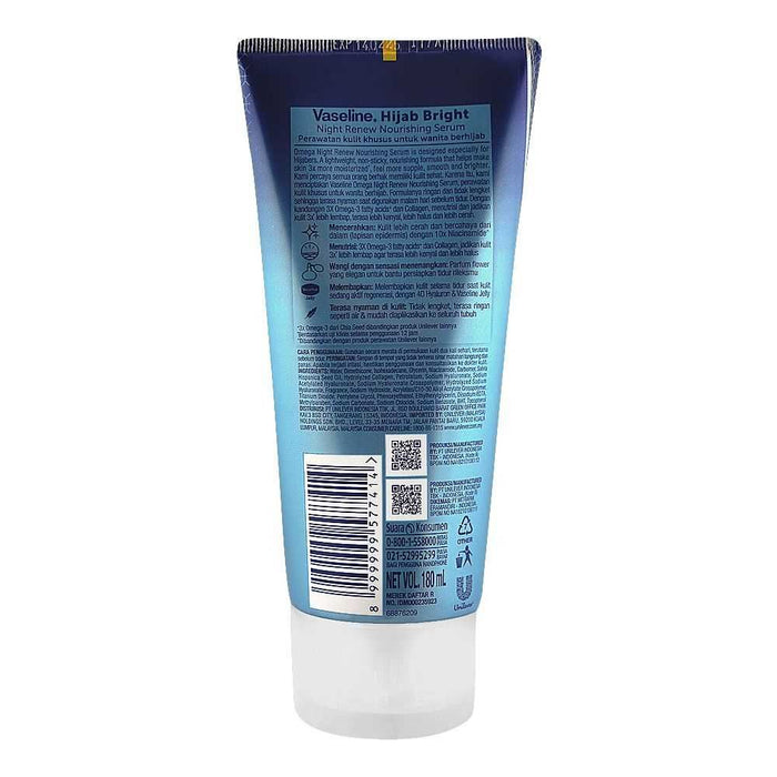 Vaseline Hijab Bright 3X Omega Night Renew Nourishing Serum, 180 ml