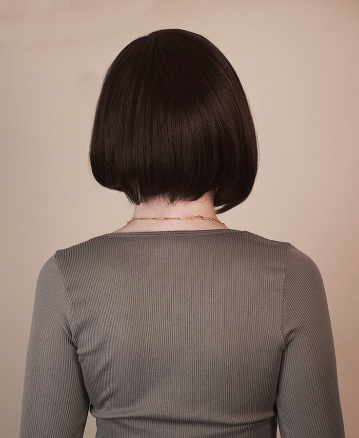 vegan fiber bob with side bangs wig - 10" brown.