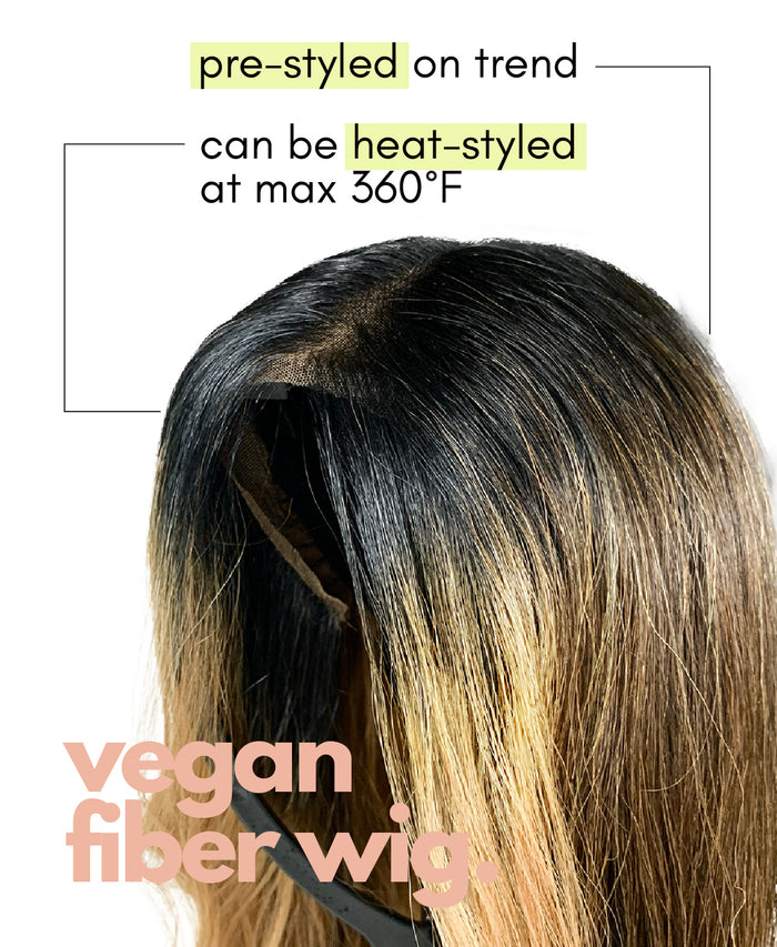 vegan fiber wig - 24" caramel balayage moneypiece.