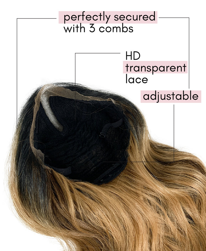 vegan fiber wig - 24" caramel balayage moneypiece.