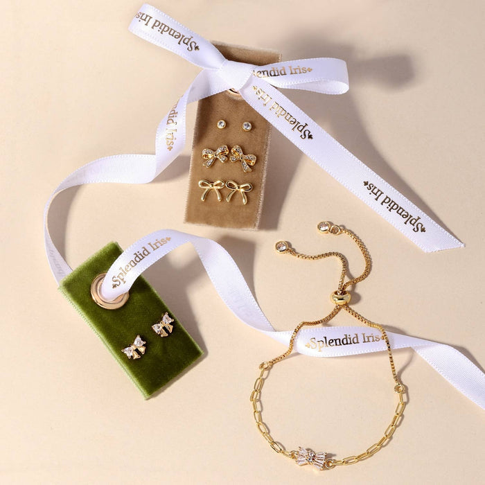 Velvet Gift Tag-Cz Bow Studs