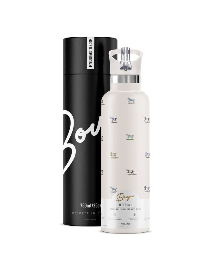 VEREDUS II Horse Motif Cream | 25 oz Insulated Water Bottle