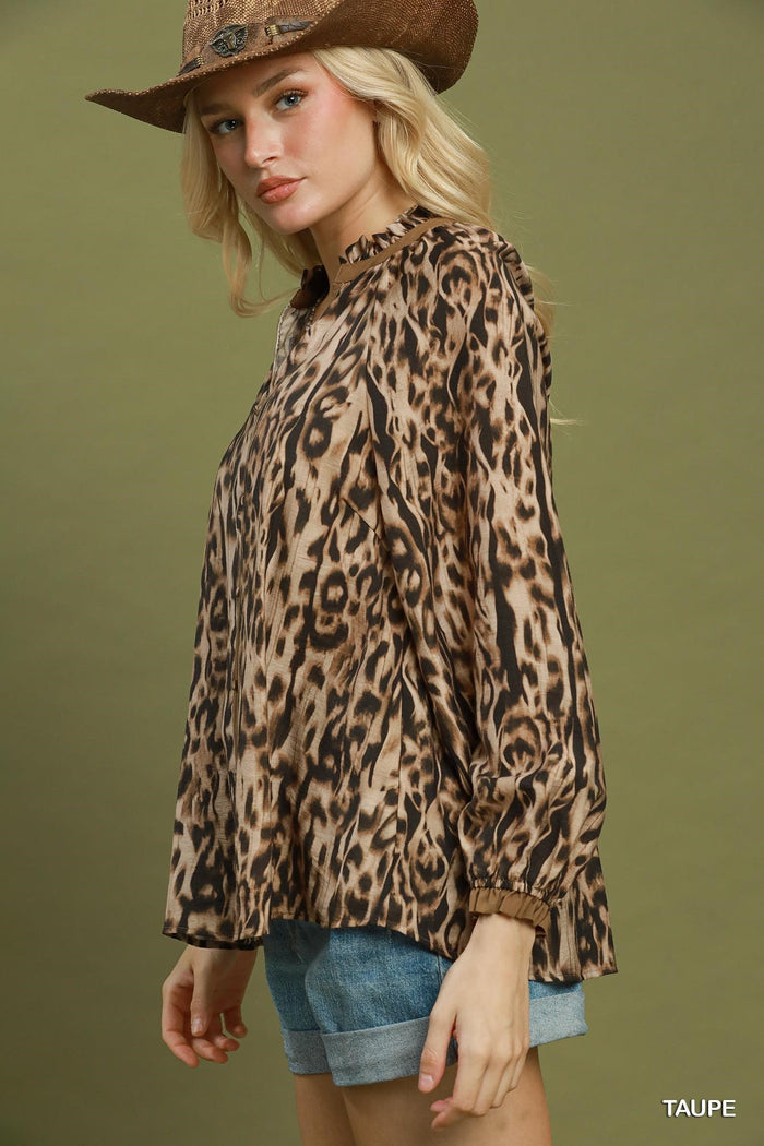 Wild Instinct Taupe Animal Print Blouse
