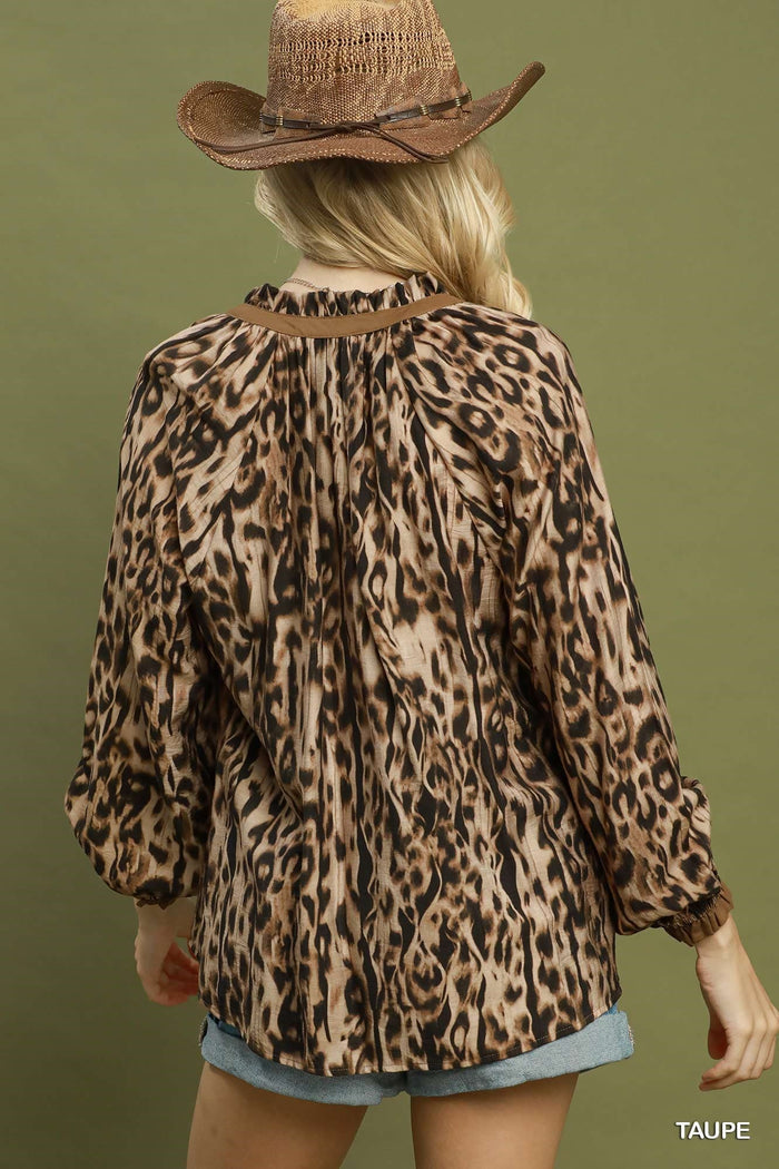 Wild Instinct Taupe Animal Print Blouse