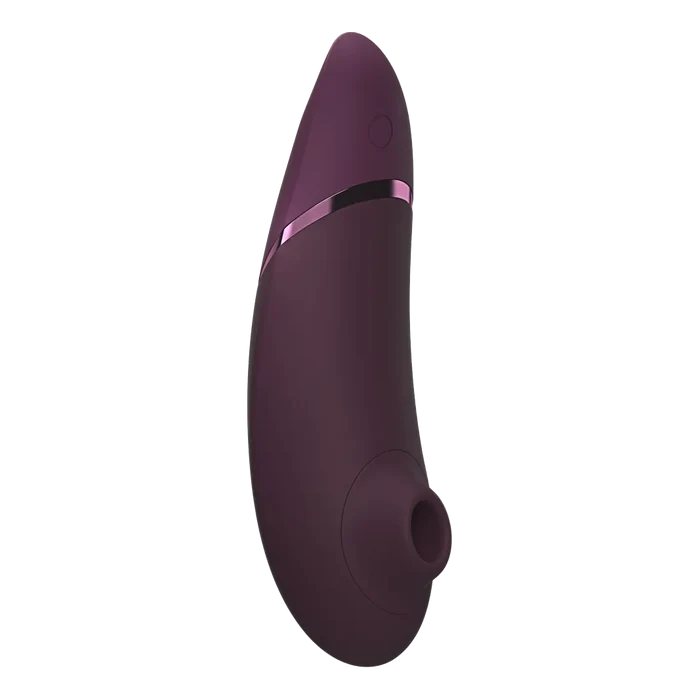 Vertikal lilla Womanizer NEXT vibrerende enhet med metallstripe